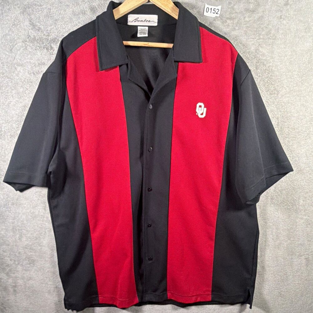 Bamboo Oklahoma Sooners NCAA Mens Button-Front Shirt Black/Red Size 3XL